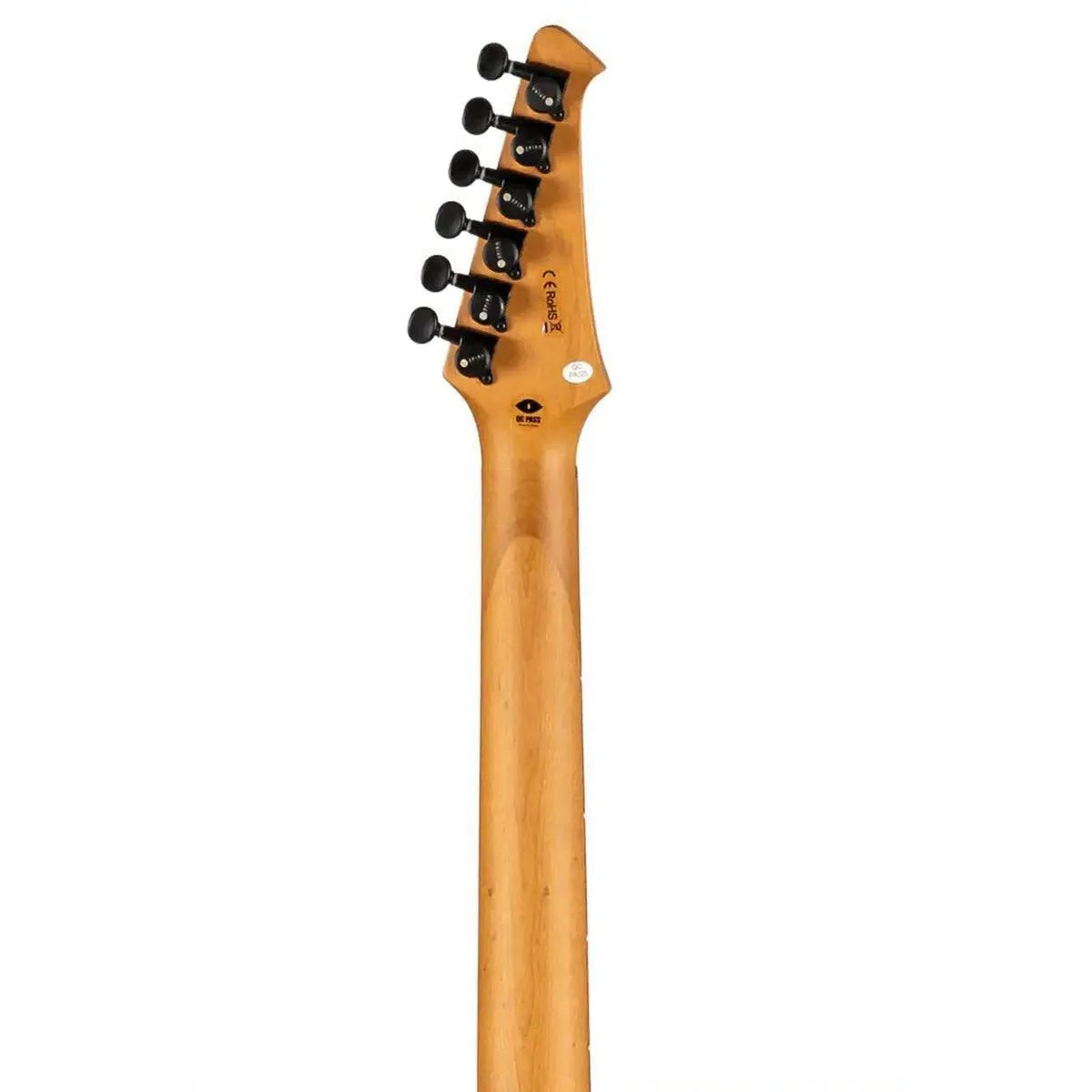 Spira S-400 MBL Stratocaster electric guitar neck and headstock with black locking tuners.