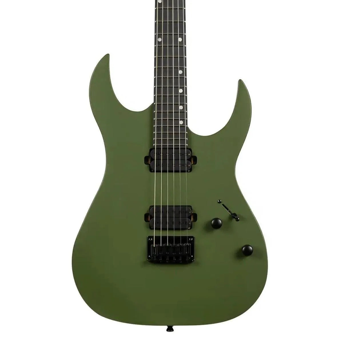 Spira S-400 MGR dark green solid body electric guitar with black hardware and ebony fretboard.