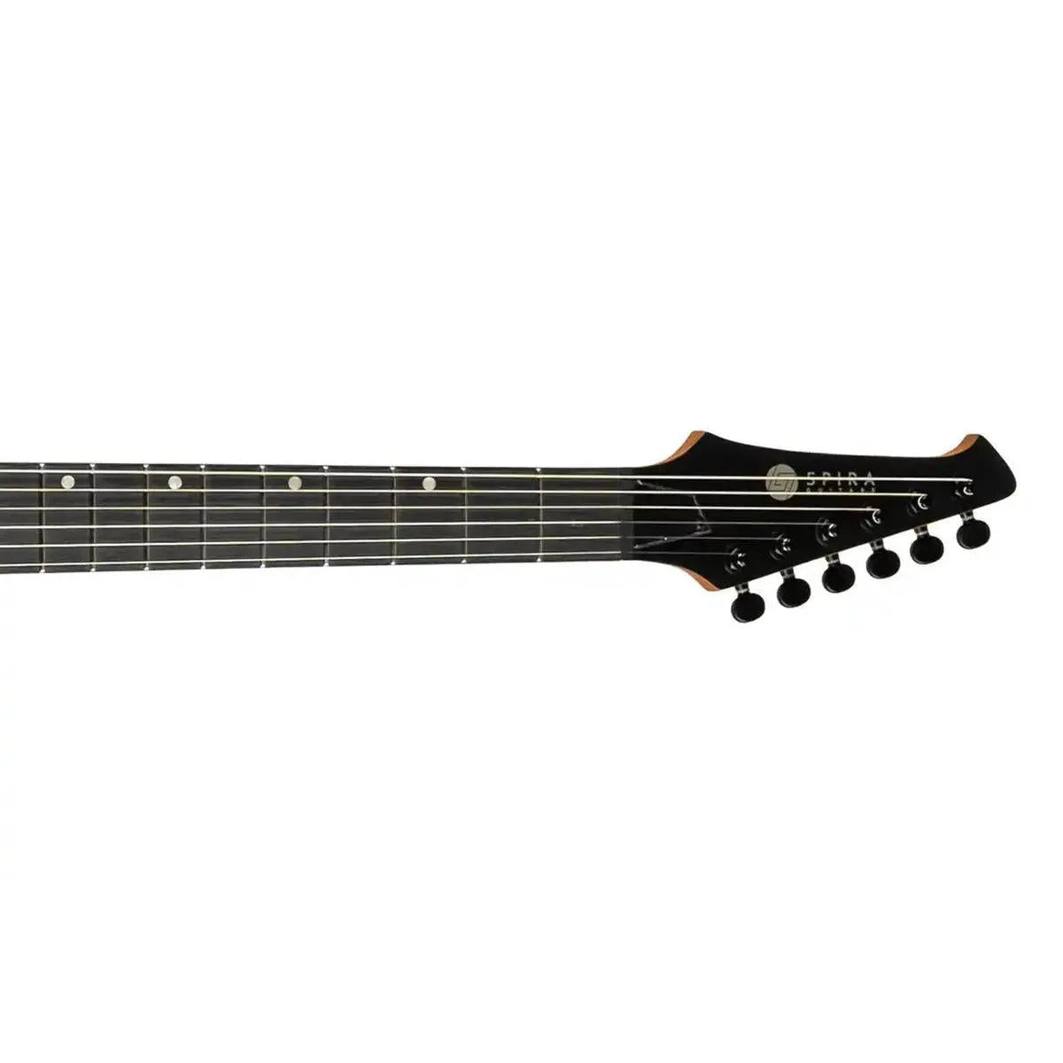 Spira S-400 electric guitar headstock and neck with black tuners and ebony fretboard.