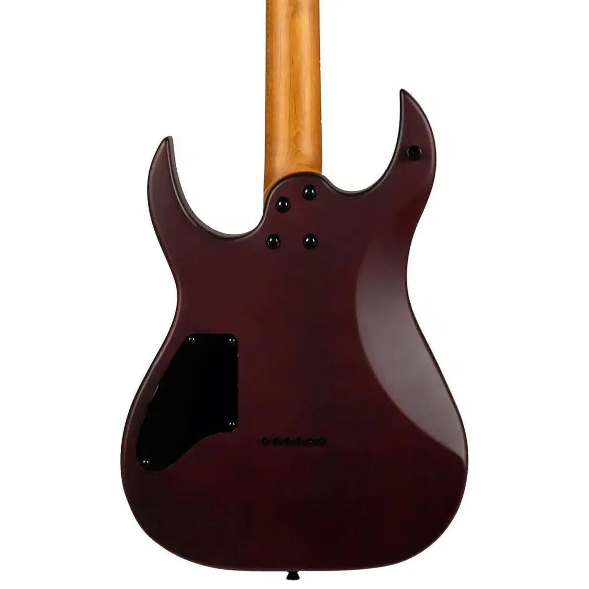 Spira S-400 MWR Wine Red Stratocaster electric guitar, back view, roasted poplar body, maple neck.