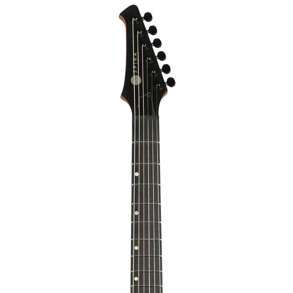 Spira S-400 MWR Wine Red Stratocaster electric guitar headstock with black locking tuners.