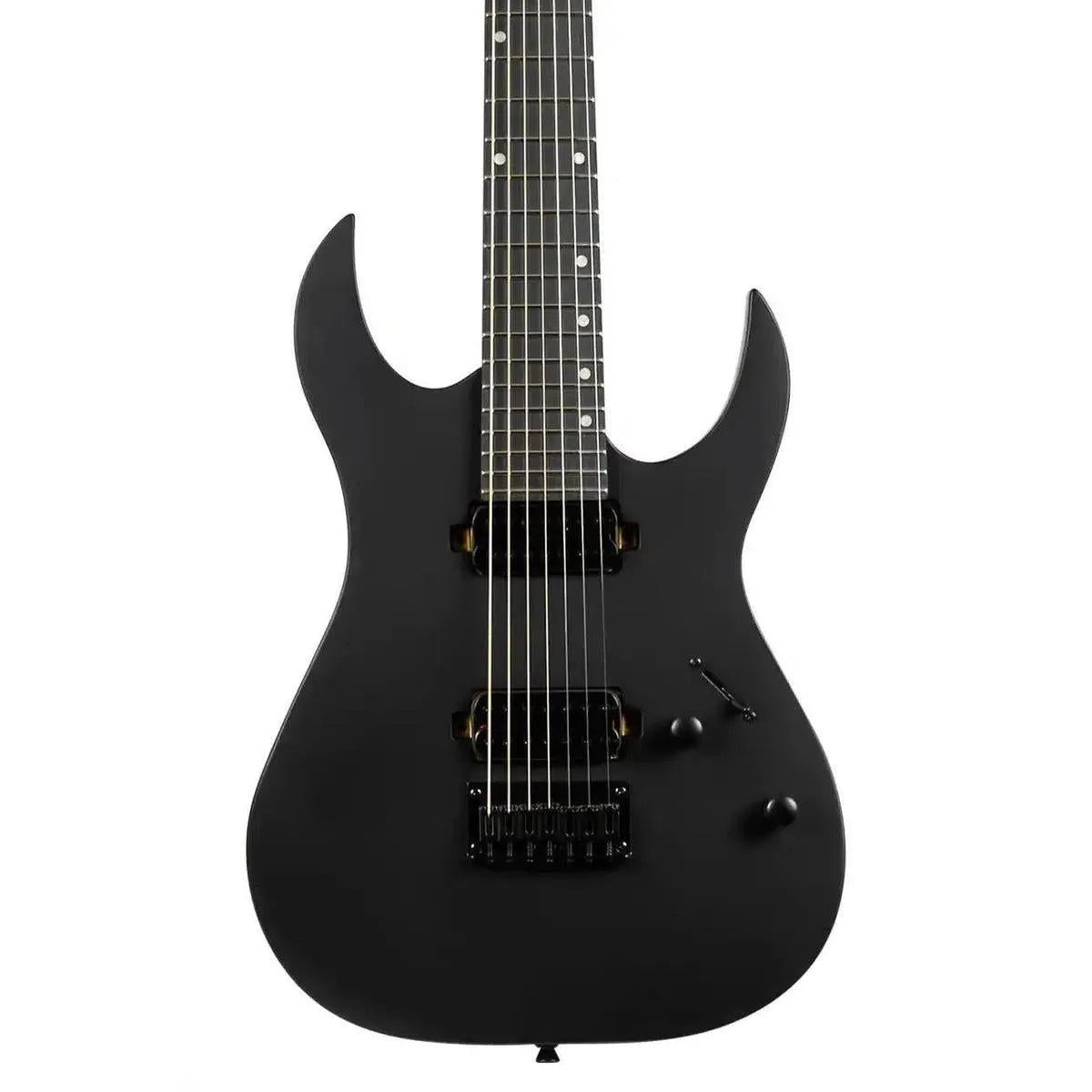 Spira S-407 MBK 7-string Stratocaster electric guitar, satin black finish, roasted poplar body.