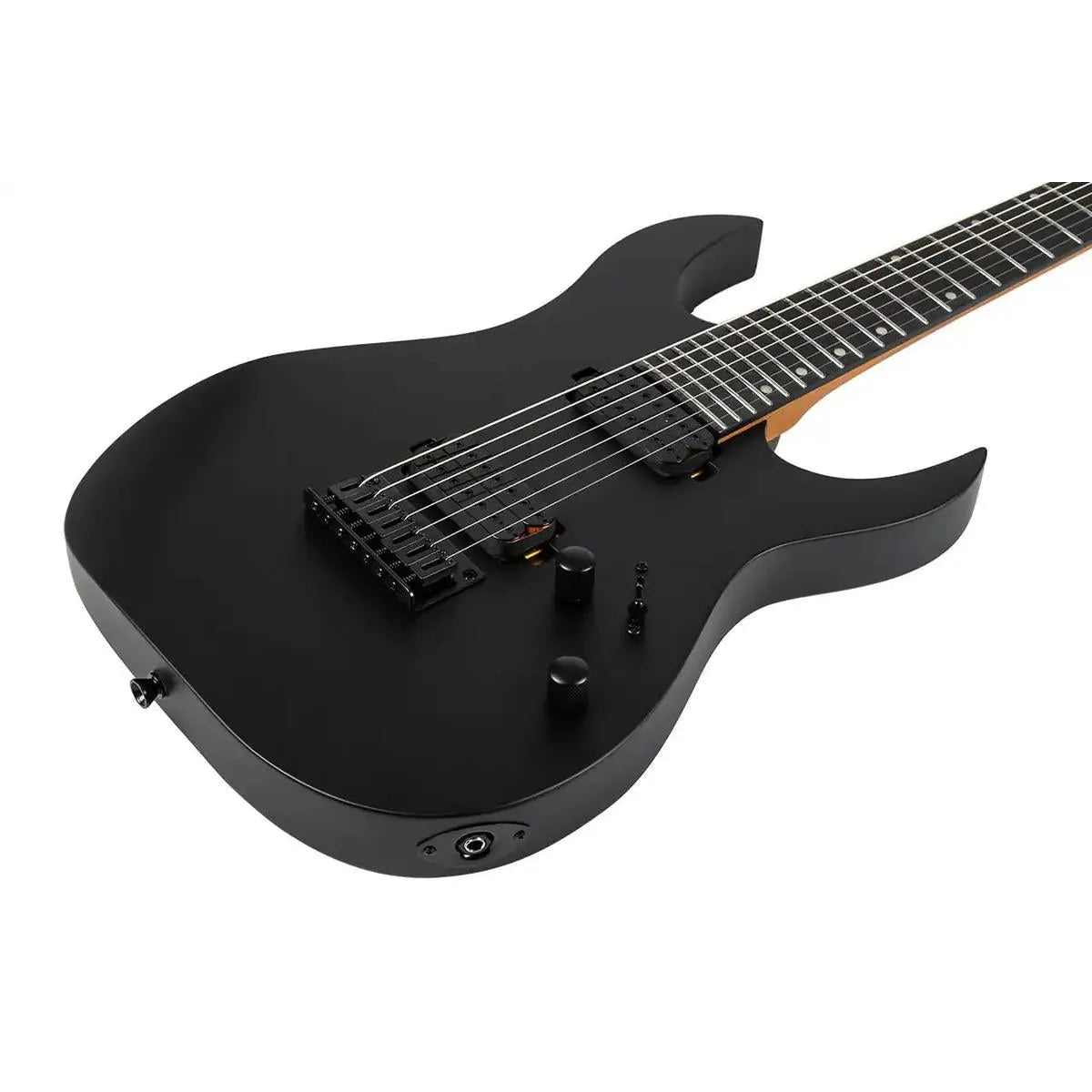 Spira S-407 MBK 7-string Stratocaster electric guitar, satin black solid body, ebony fretboard.