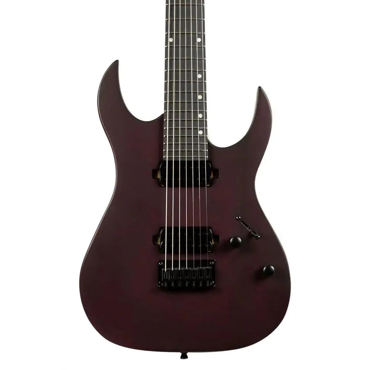 Spira S-407 MWR Wine Red 7-string electric guitar with black hardware and satin finish.