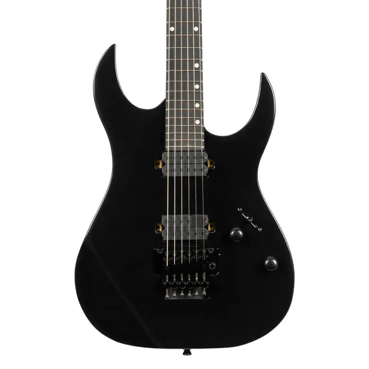 Spira S-420 BK Metallic Black solid body electric guitar with black hardware and ebony tech fretboard.