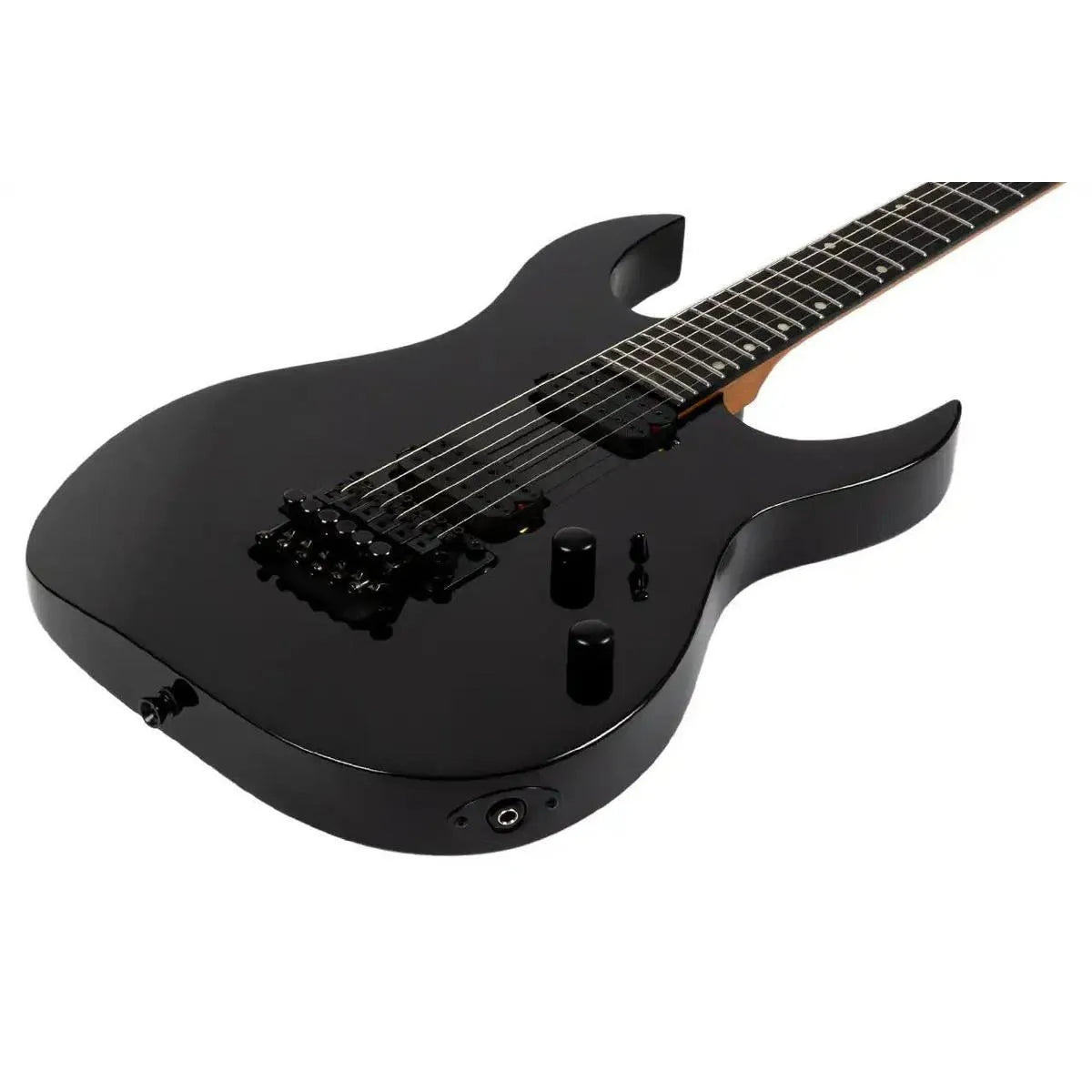 Spira S-420 BK Metallic Black solid body Stratocaster electric guitar with black hardware.