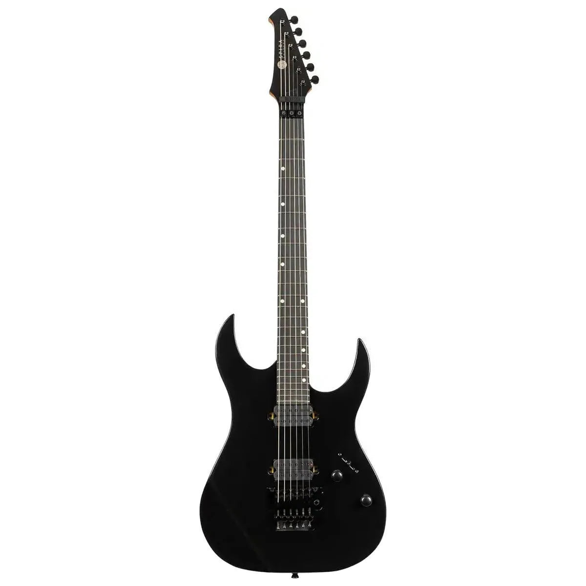 Spira S-420 BK Metallic Black solid body electric guitar with black hardware and ebony tech fretboard.