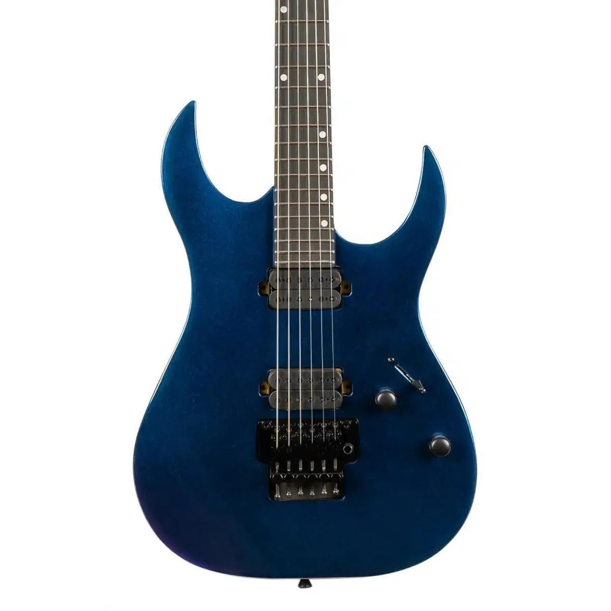 Spira S-420 CHM Chameleon Stratocaster electric guitar with a gloss chameleon blue finish and black hardware.