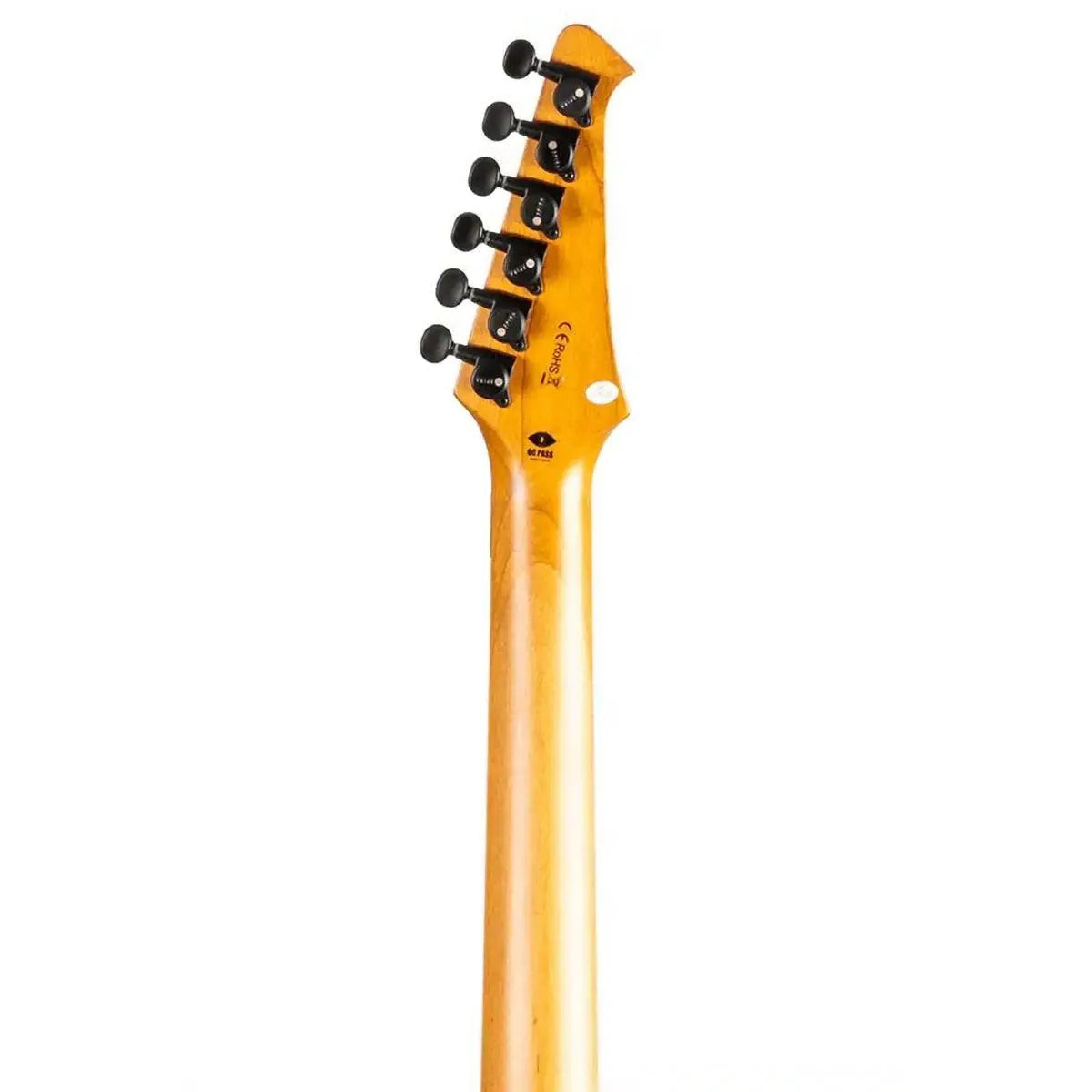 Spira S-500 Stratocaster electric guitar neck and headstock with black tuners.
