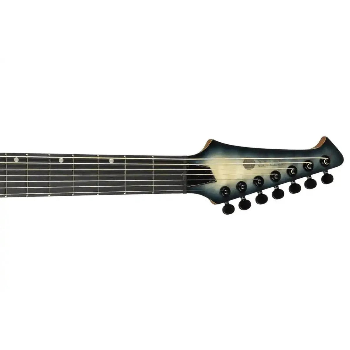 Spira S-507 QGY E 7-string electric guitar headstock and fretboard in transparent grey.