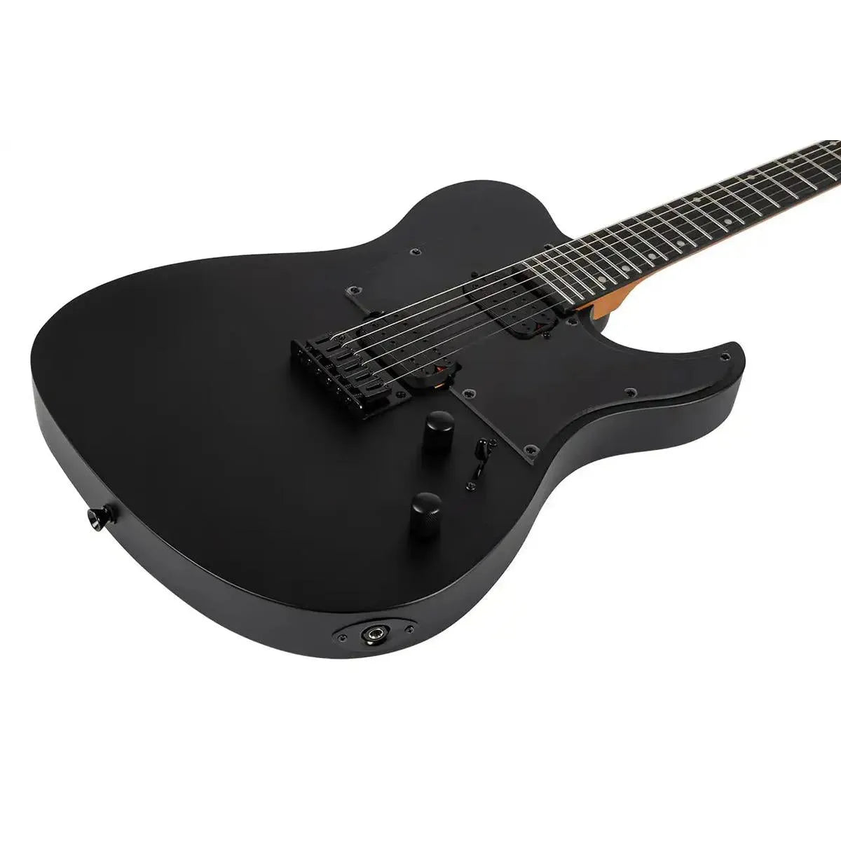 Spira T-400 MBK satin black solid body Telecaster electric guitar with black hardware.