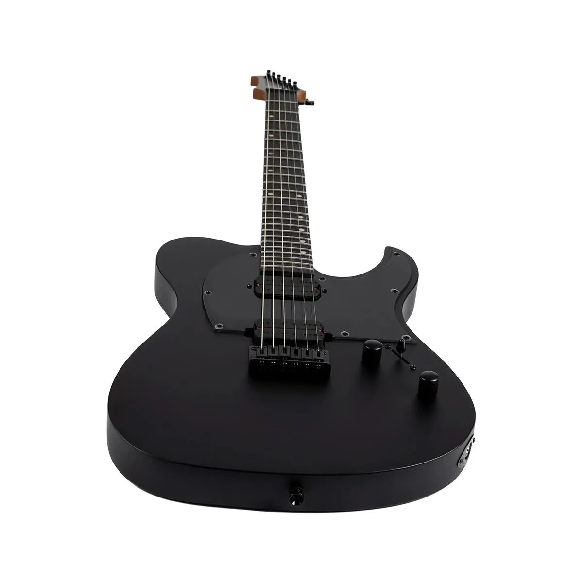 Spira T-400 MBK satin black solid body Telecaster electric guitar with ebony fretboard.
