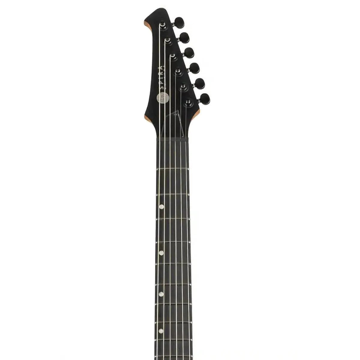 Spira T-400 Telecaster electric guitar headstock and fretboard with black tuners and ebony tech.