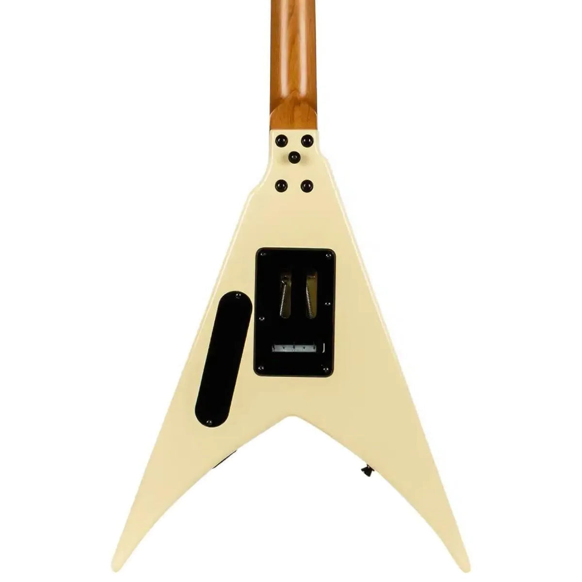Spira V-420 AWH Flying V electric guitar back, antique white body, roasted maple neck.