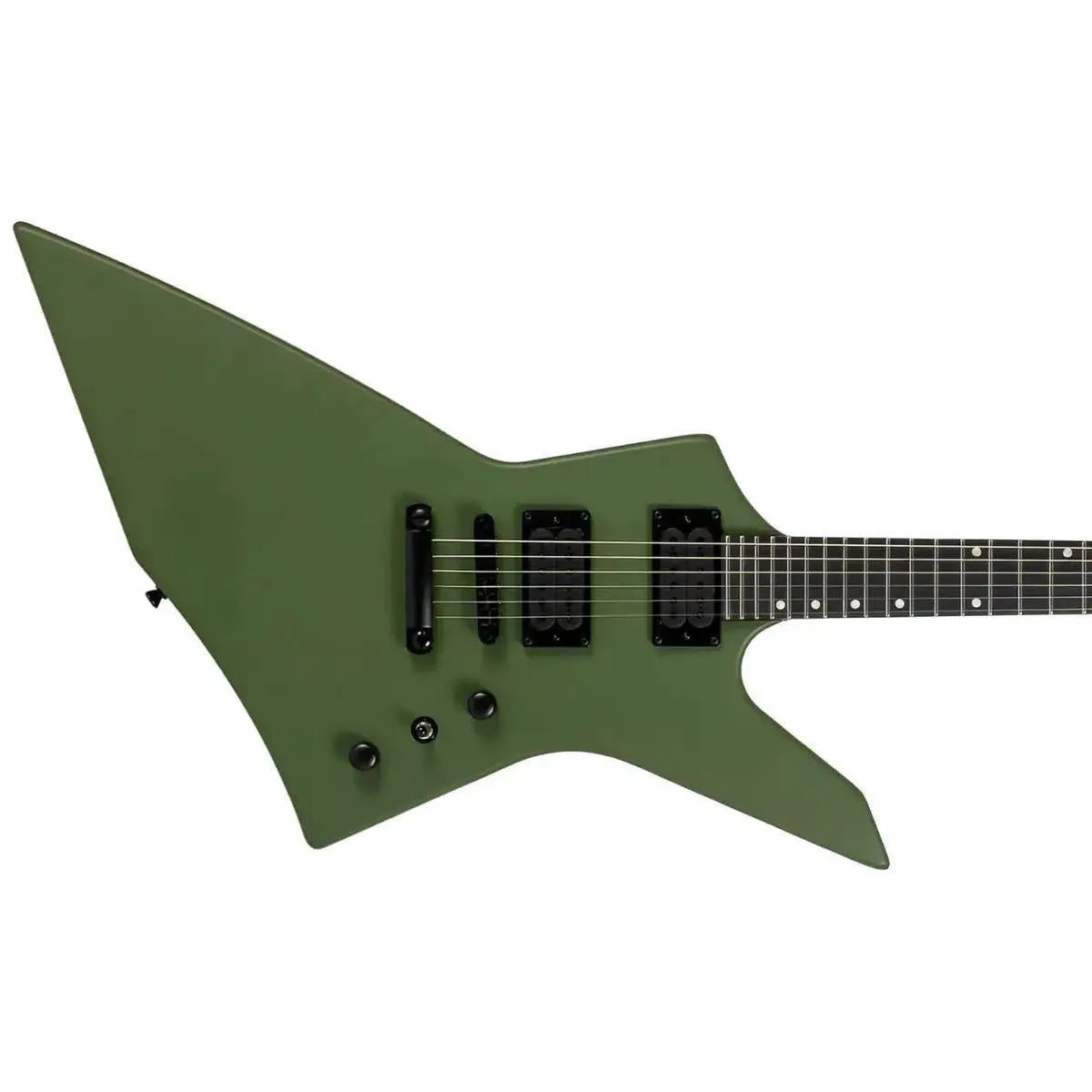 Spira X-400 MGR satin green solid body offset electric guitar with black hardware.