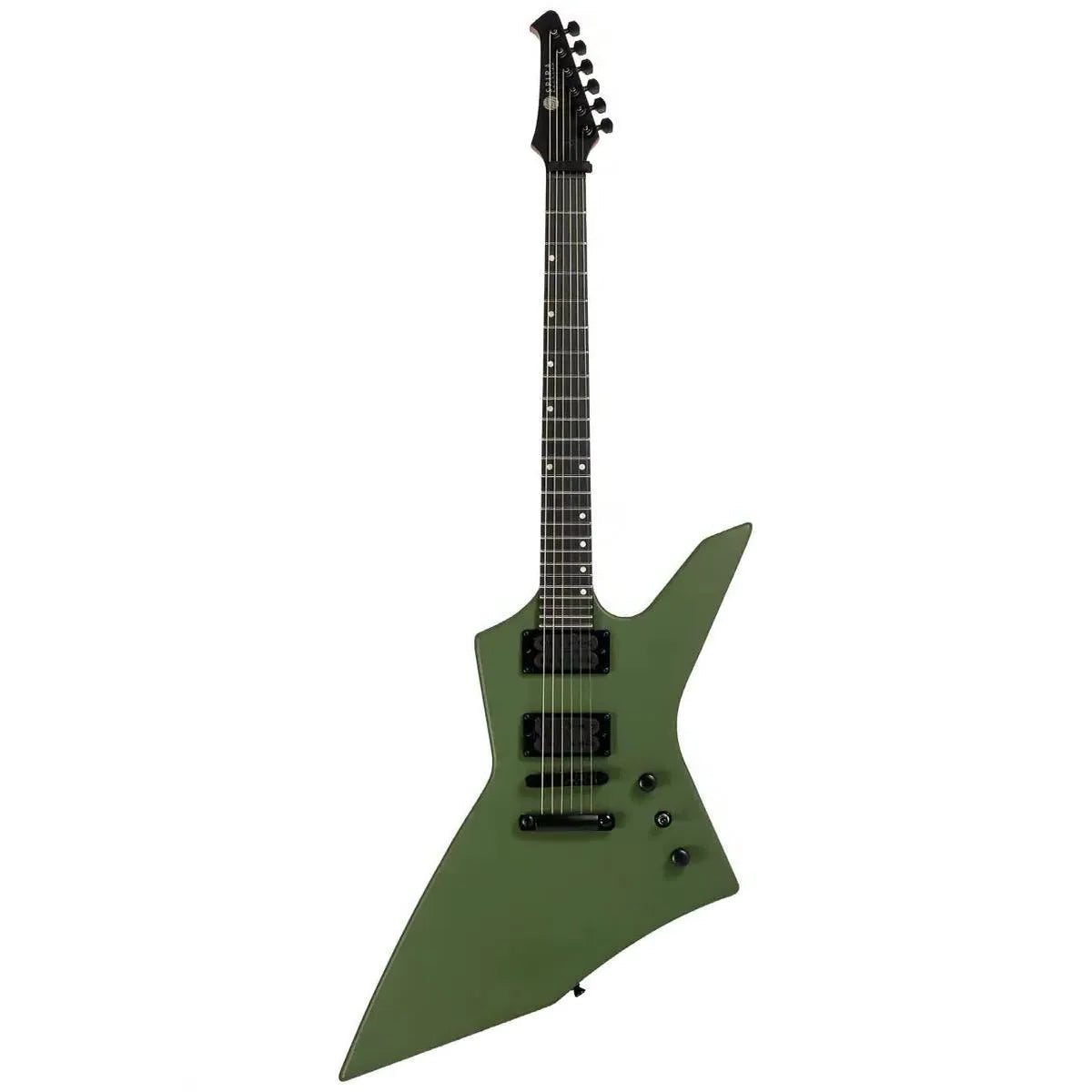 Spira X-400 MGR satin green solid body offset electric guitar with black hardware.