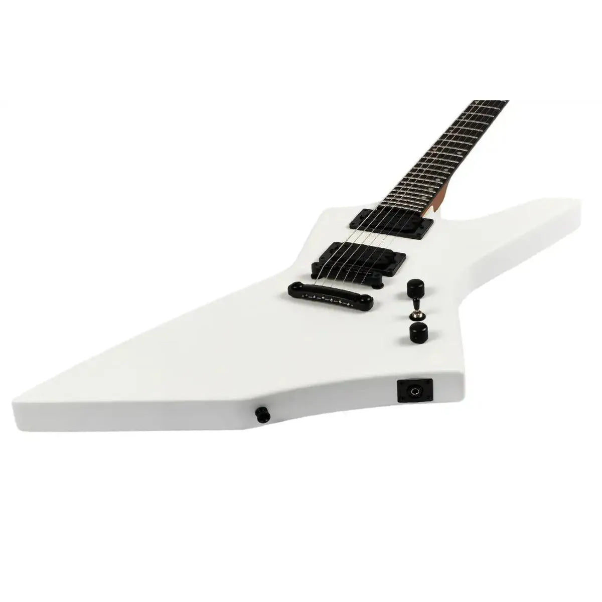 Spira X-400 MWH satin white solid body offset electric guitar with black hardware.