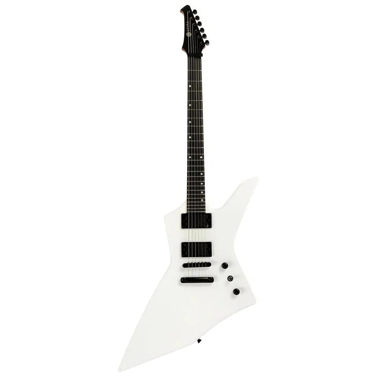 Spira X-400 MWH satin white solid body offset electric guitar with black hardware.