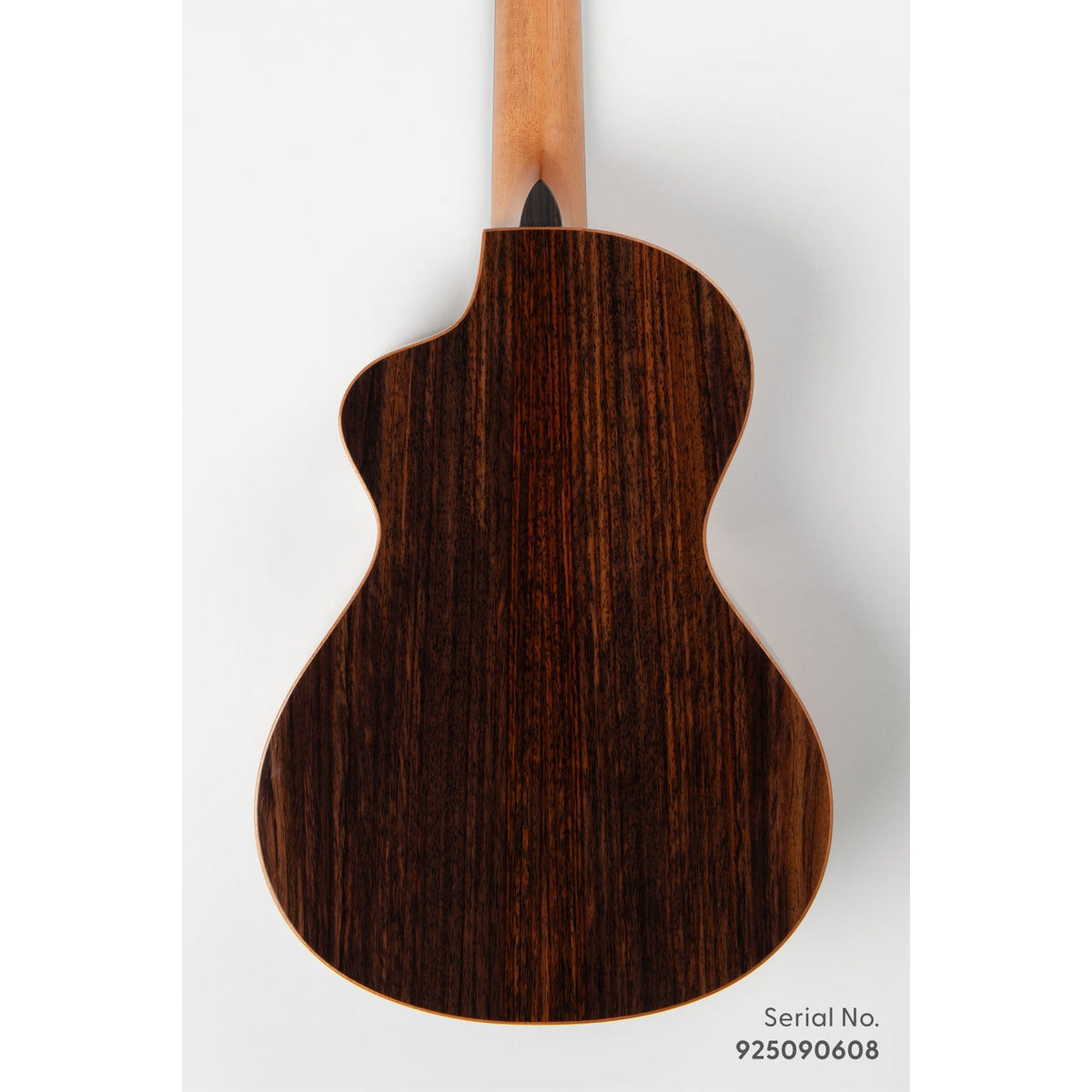 Kala METD-SPR-B Metropolitan Deluxe baritone ukulele, serial 925090608, back view showing the solid rosewood back grain