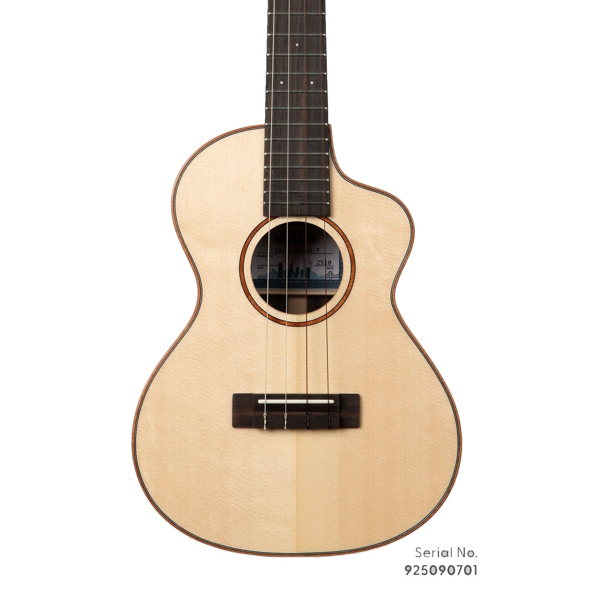 Kala METD-SPR-T Metropolitan Deluxe tenor ukulele, serial 925090701, front view showing the solid spruce top and mahogany rosette