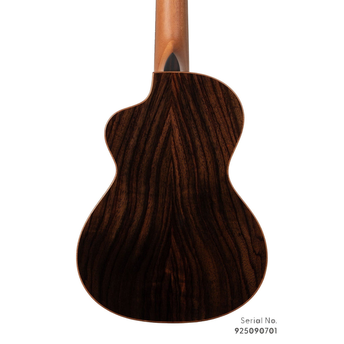 Kala METD-SPR-T Metropolitan Deluxe tenor ukulele, serial 925090701, back view showing the solid rosewood back grain