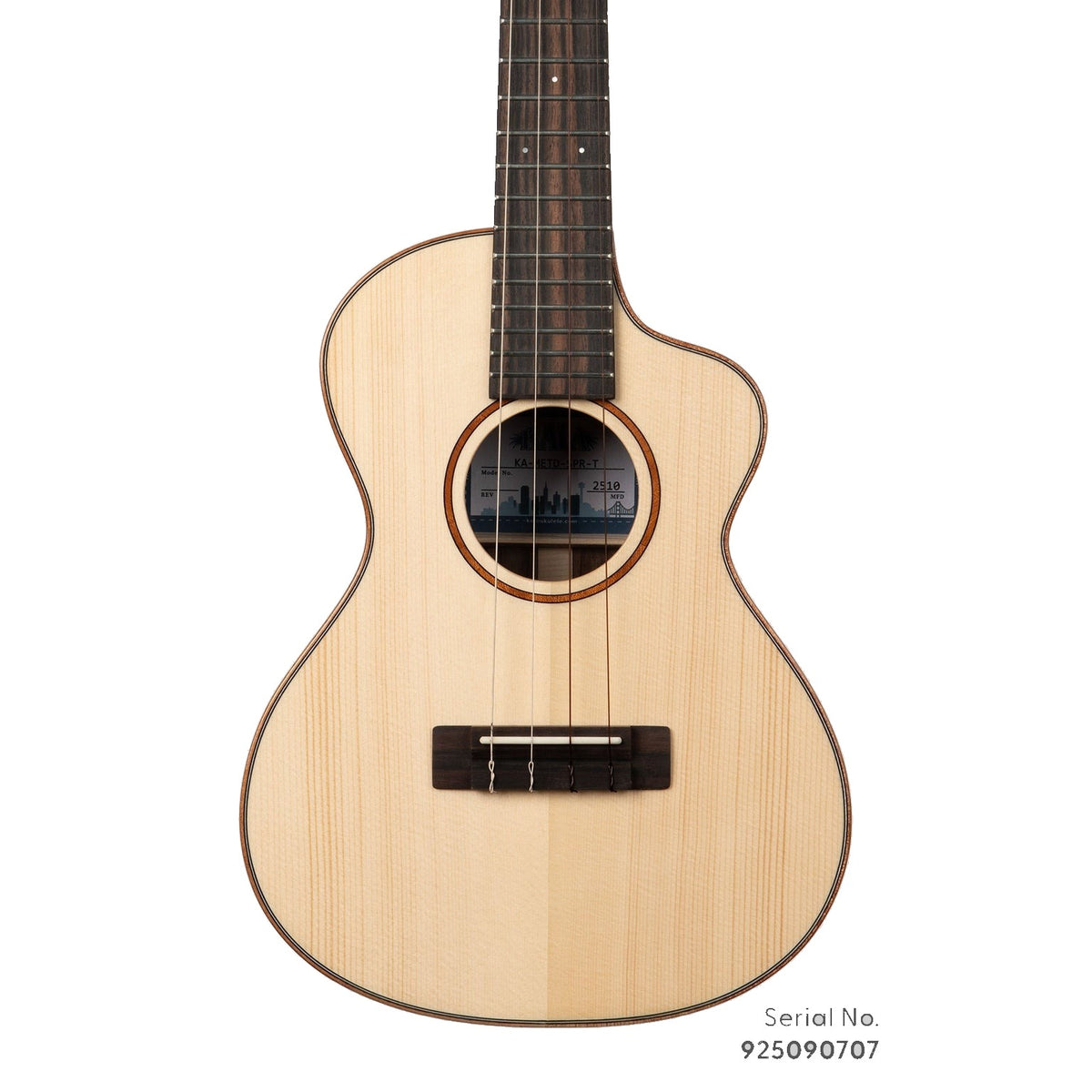 Kala METD-SPR-T Metropolitan Deluxe tenor ukulele, serial 925090707, front view showing the solid spruce top and mahogany rosette