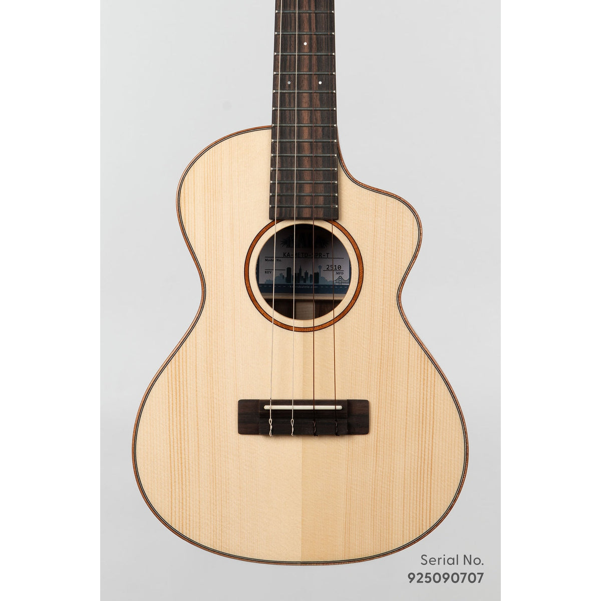 Kala METD-SPR-T Metropolitan Deluxe tenor ukulele, serial 925090707, front view showing the solid spruce top and mahogany rosette