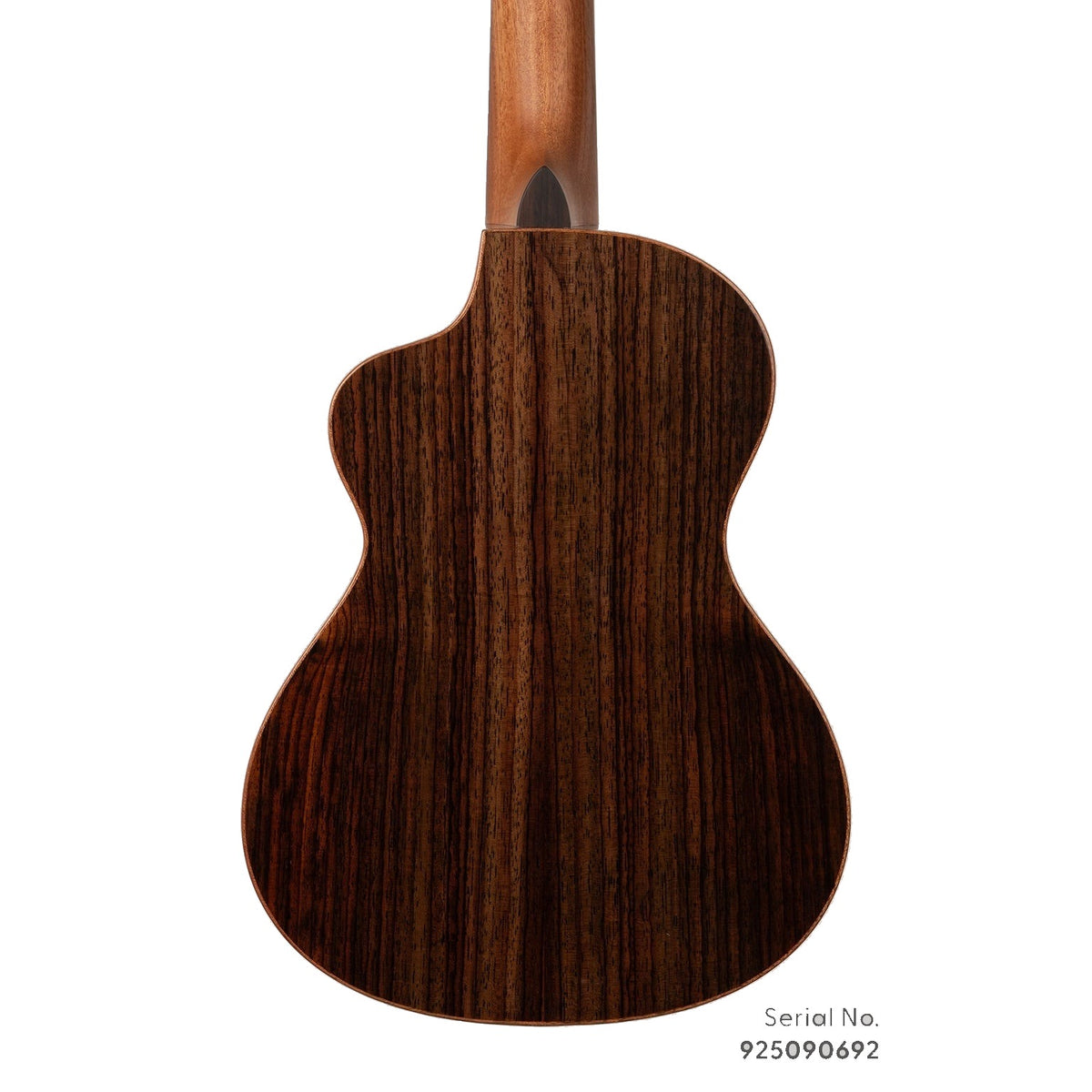 Kala METD-SPR-T Metropolitan Deluxe tenor ukulele, serial 925090707, back view showing the solid rosewood back grain