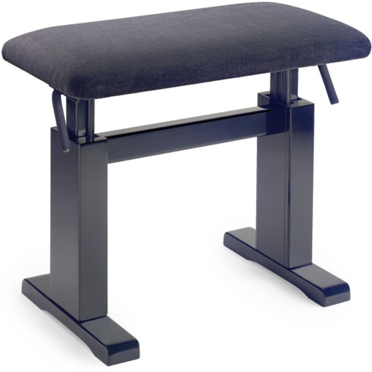 Stagg PBH 780 matt black hydraulic piano bench with a black velvet seat and two-foot base