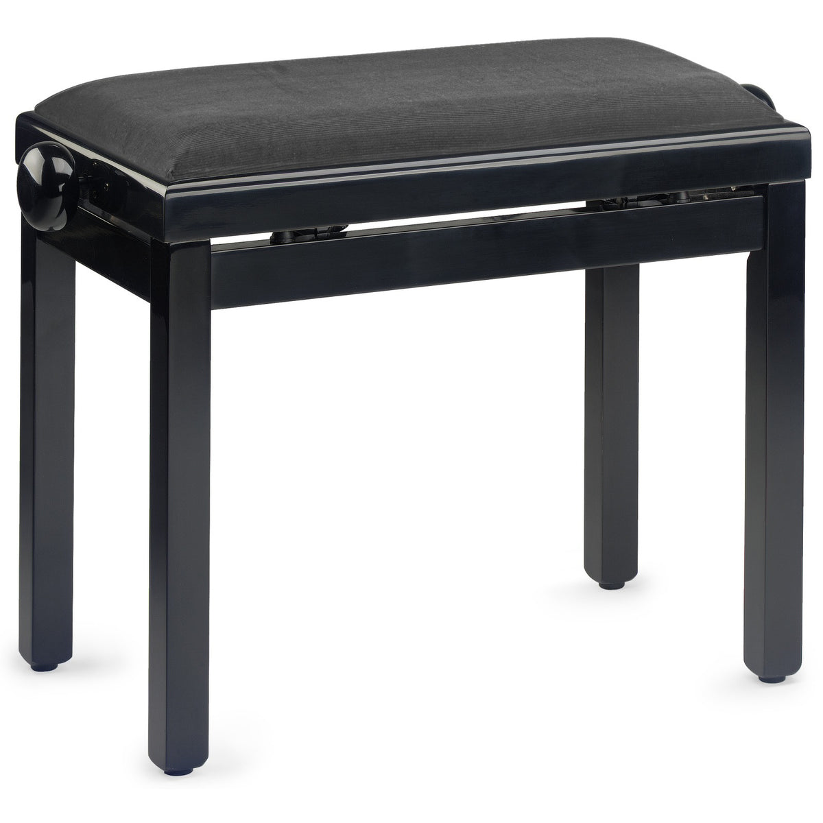 Stagg PB39 BKP VBK highgloss black piano bench with a ribbed black velvet top and side adjustment knob