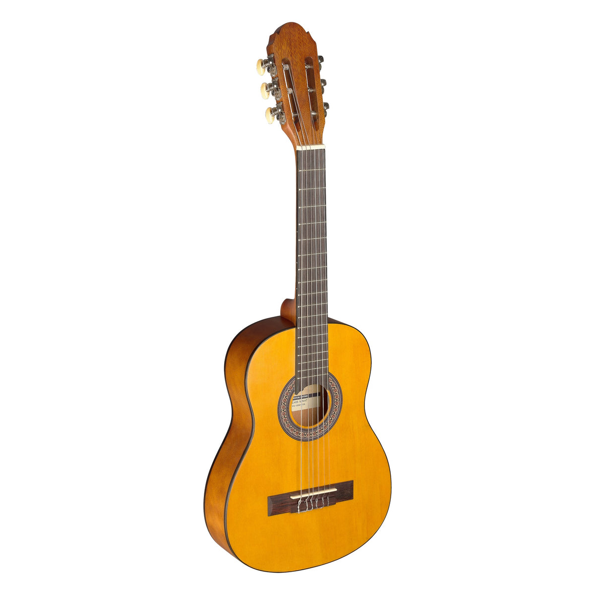 Stagg C405 M 1/4 classical guitar in natural finish, full front view with slotted headstock and nickel tuners
