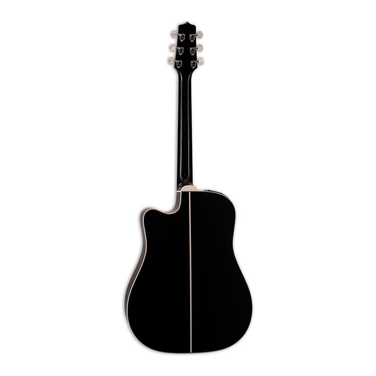 Full back view of the Takamine EF341DX showing the mahogany neck and the maple back.