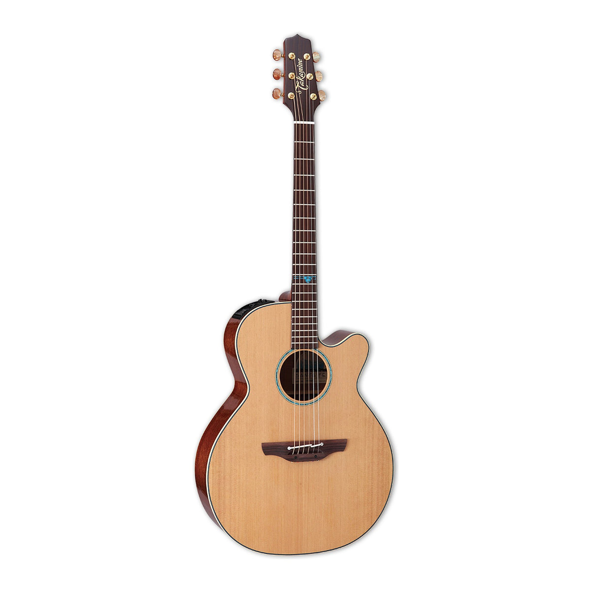 Full front view of the Takamine FSF40C NEX cutaway guitar standing upright with the headstock at the top.