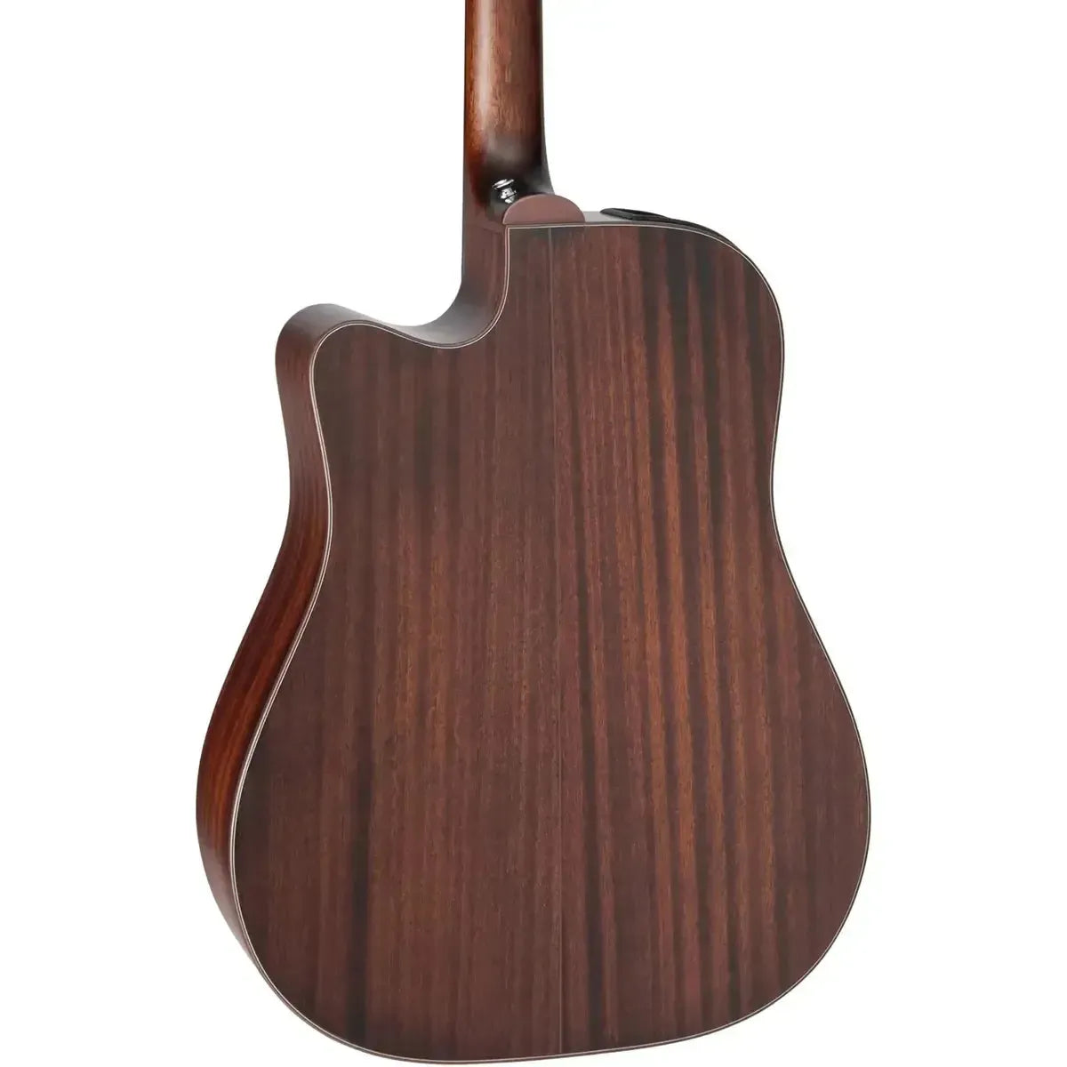 Back of a Takamine GD21CE SM dreadnought cutaway acoustic-electric guitar in satin molasses.