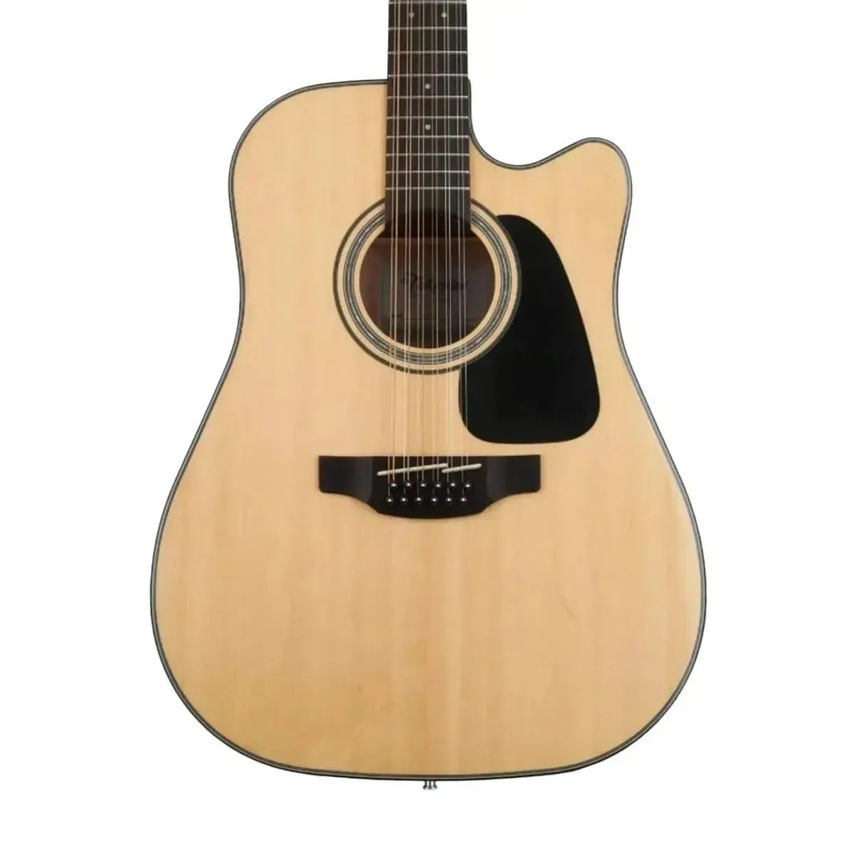 Takamine GD30CE-12 12-string natural acoustic-electric guitar with cutaway, black pickguard.