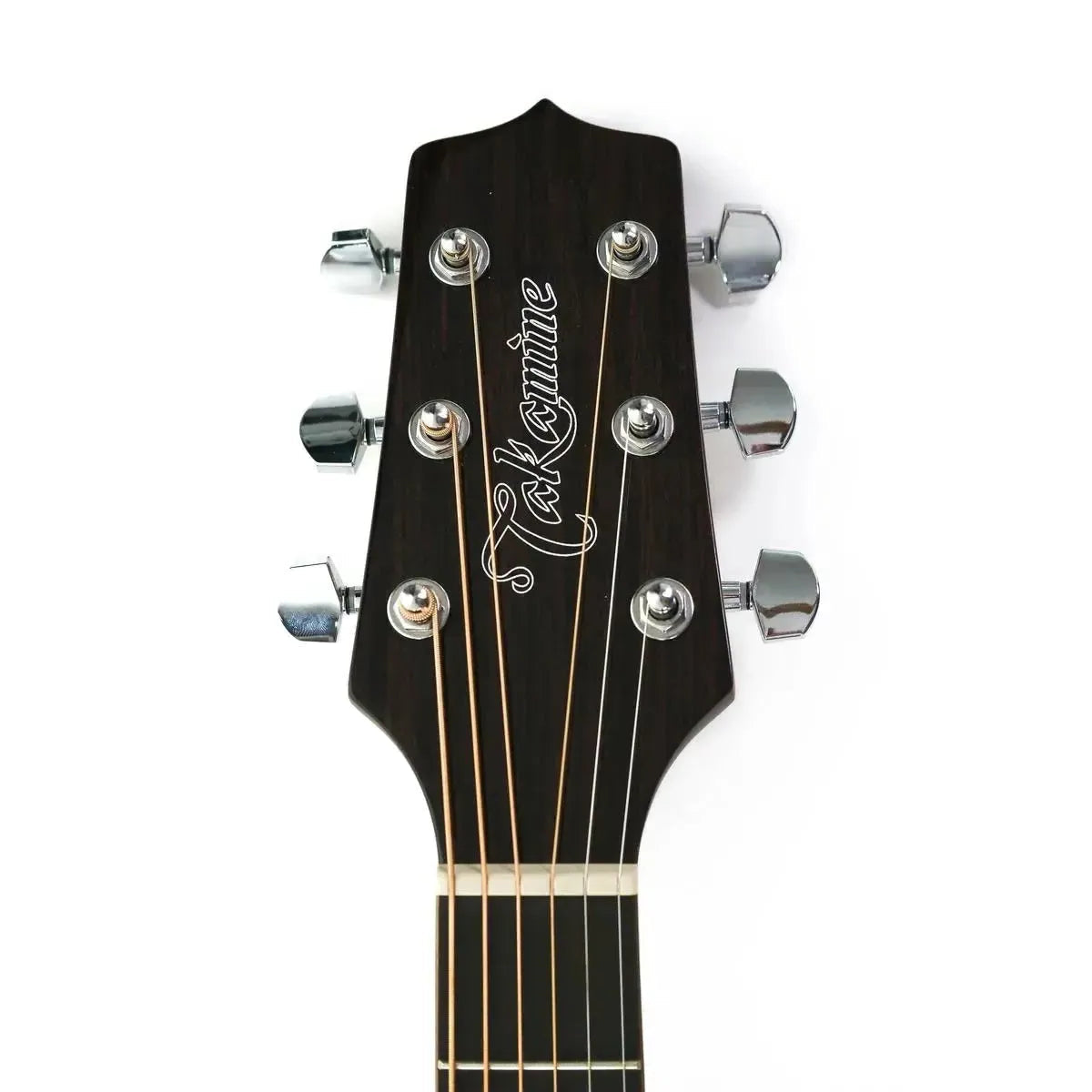 Takamine GD30CE Natural acoustic electric guitar headstock with chrome tuners and white logo.