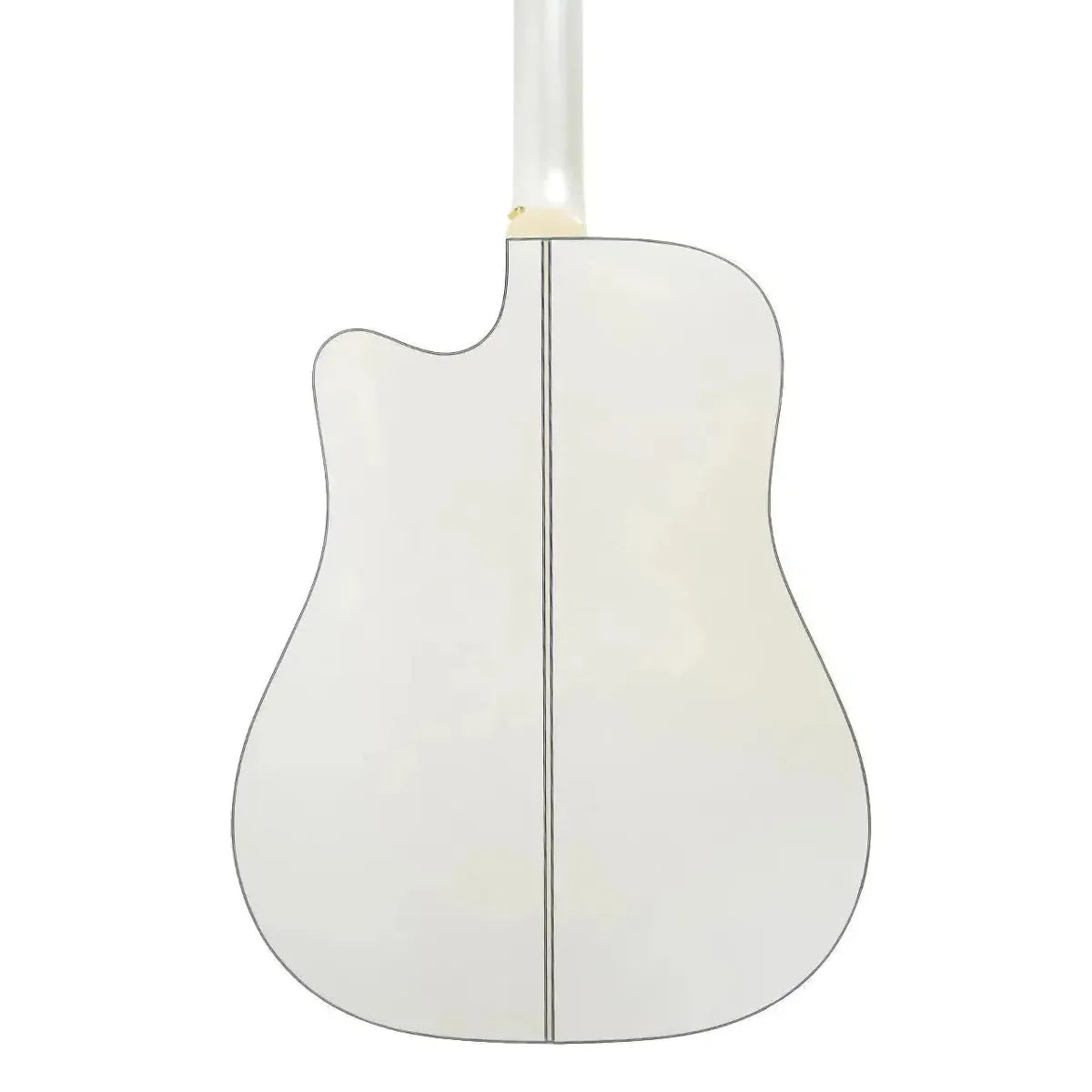 Back of a Takamine GD37CE-PW Pearl White acoustic-electric dreadnought guitar with maple back and sides.