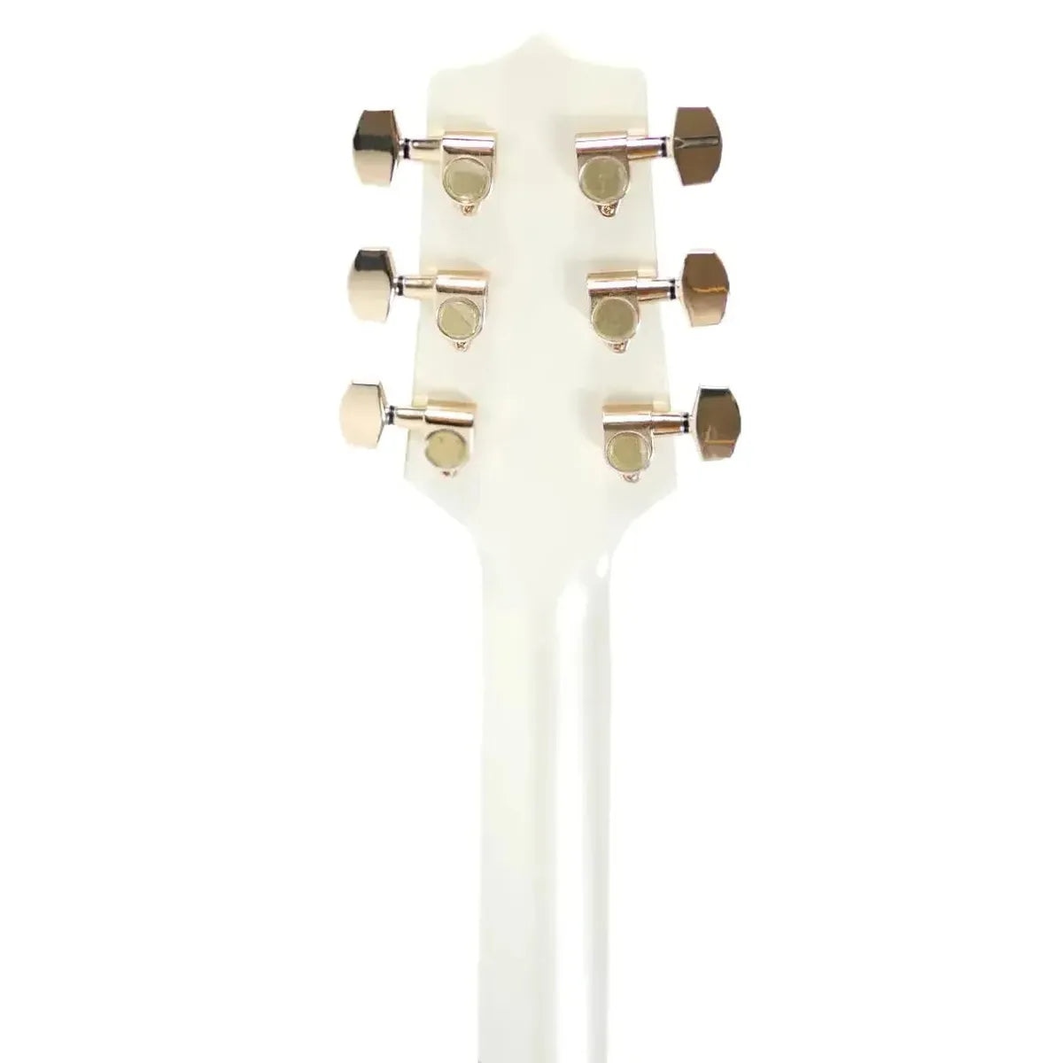 Takamine GD37CE-PW acoustic-electric guitar headstock with pearl white finish and gold tuners.