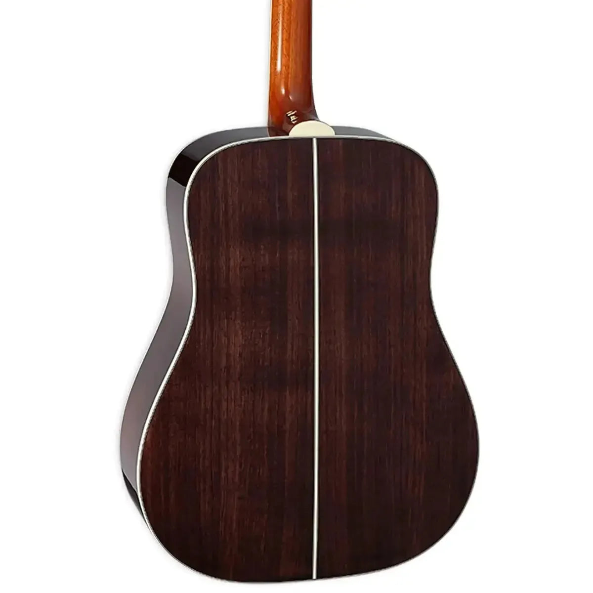 Takamine GD51 NAT Dreadnought acoustic guitar back, featuring dark black walnut wood and a natural gloss finish.