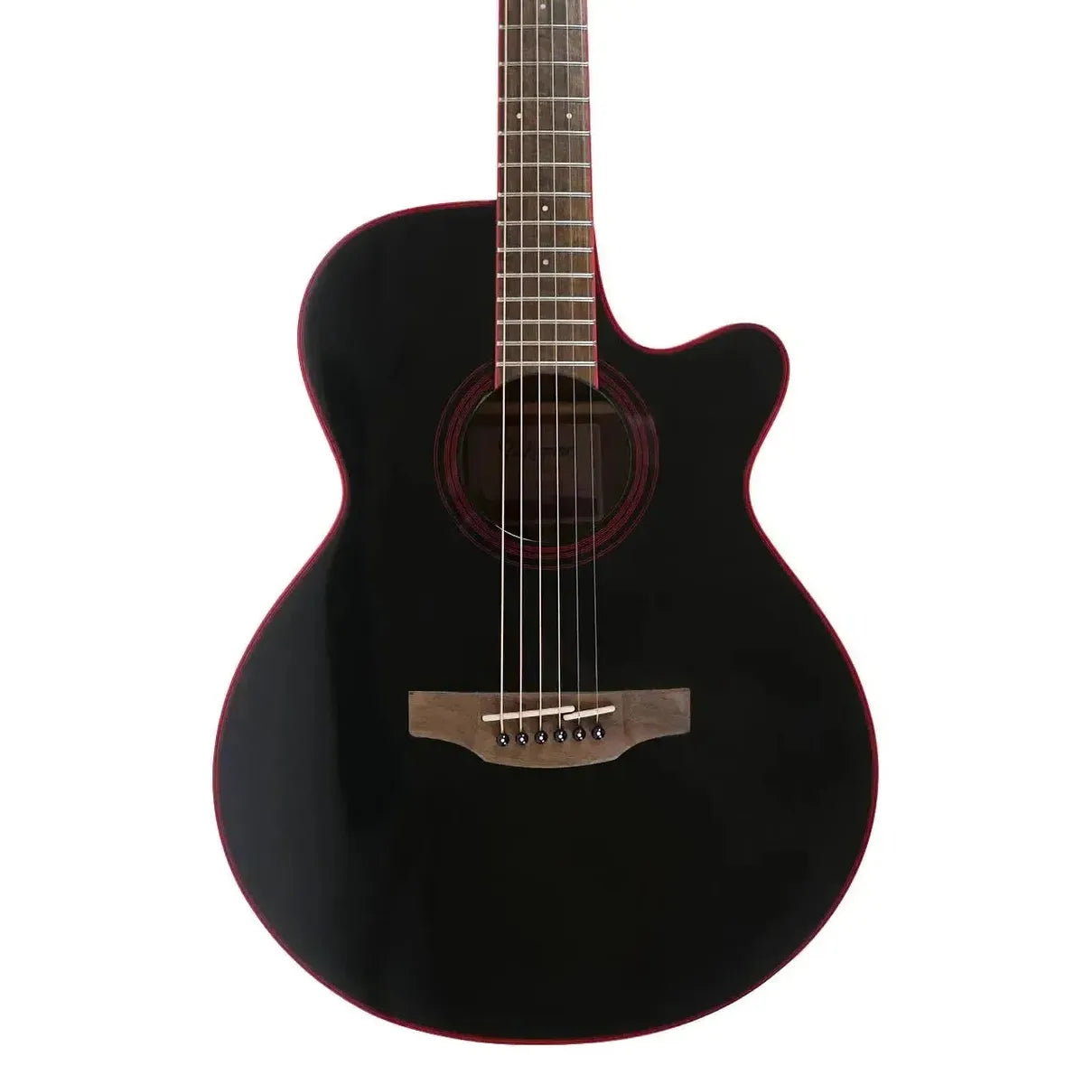 Takamine GF49CE-CB Cosmic Black Sparkle acoustic-electric grand concert guitar with red binding.