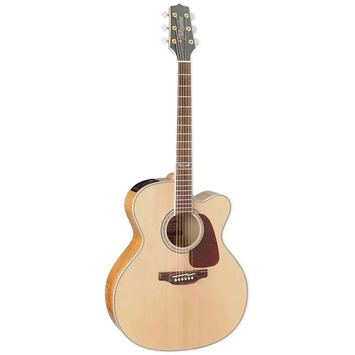 Takamine GJ72CE NAT acoustic-electric guitar with natural finish, solid spruce top, flame maple back, and cutaway.