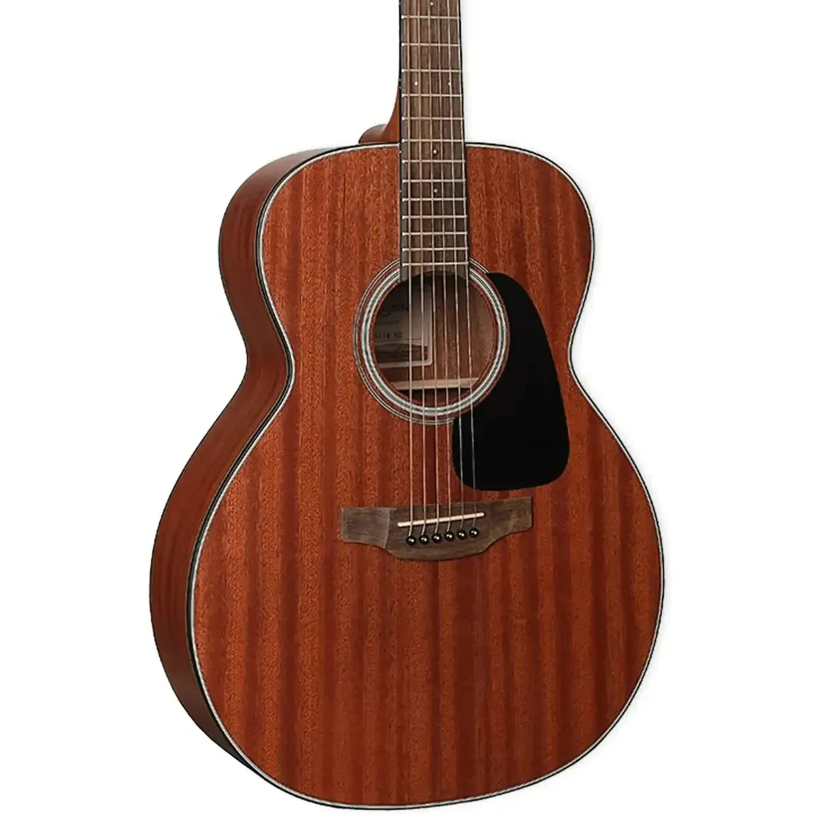 Takamine GN11M NS NEX acoustic guitar with a natural satin sapele finish and black pickguard.