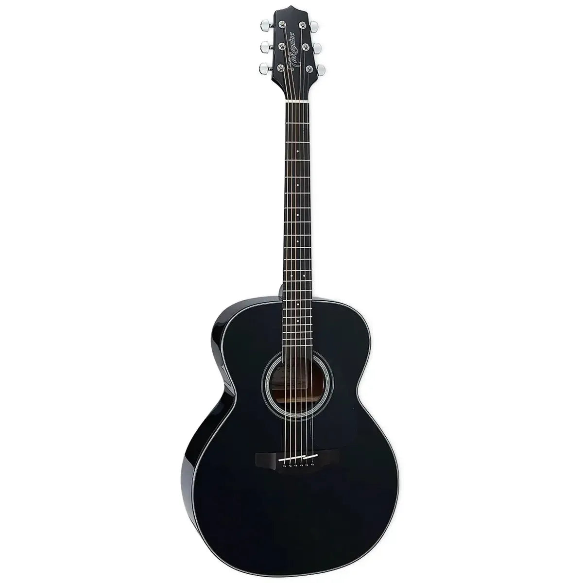 Takamine GN30 BLK NEX acoustic guitar, black finish, spruce top, ovangkol fingerboard, full view.