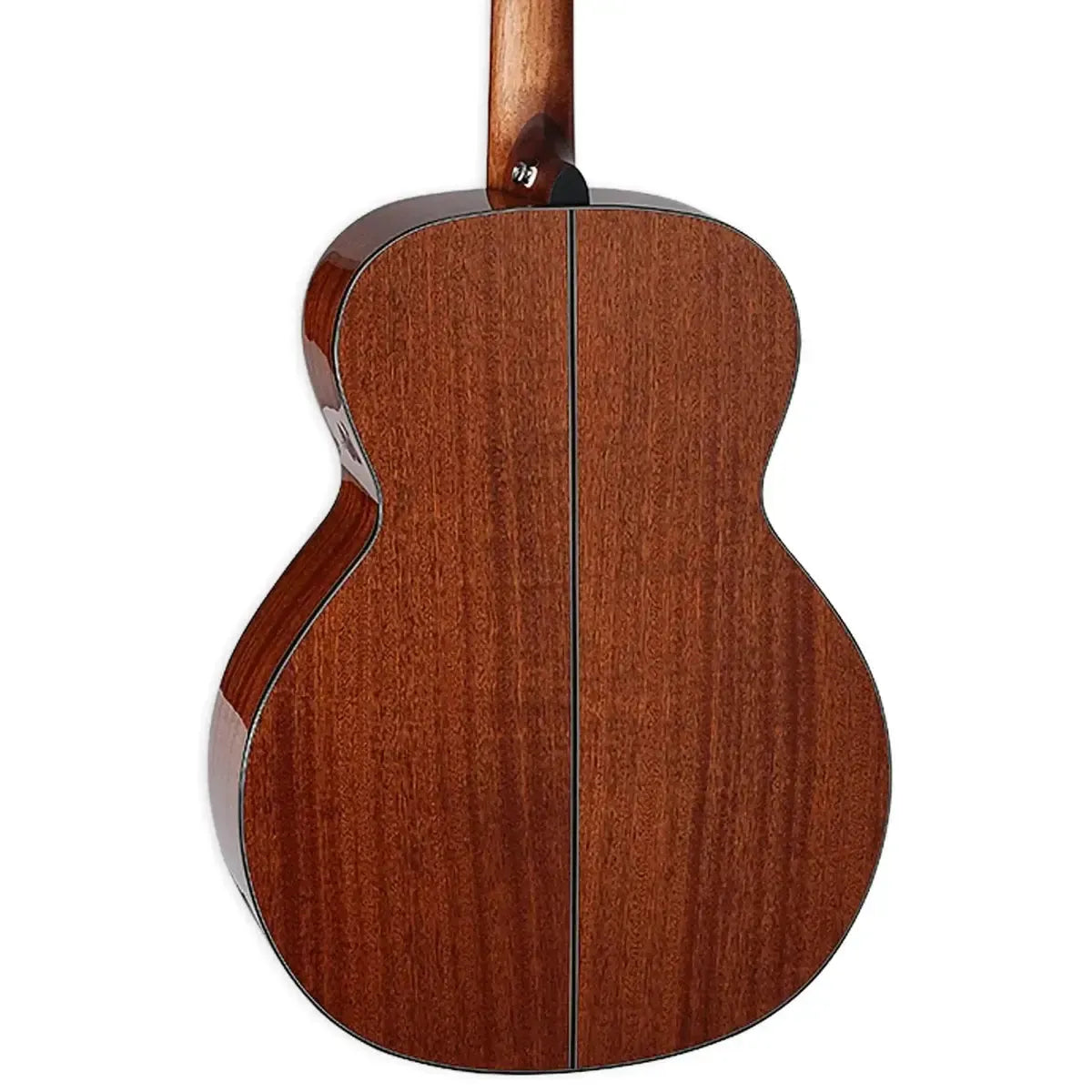 Back of a Takamine GN30 NAT NEX acoustic guitar, showing its natural wood grain and glossy finish.