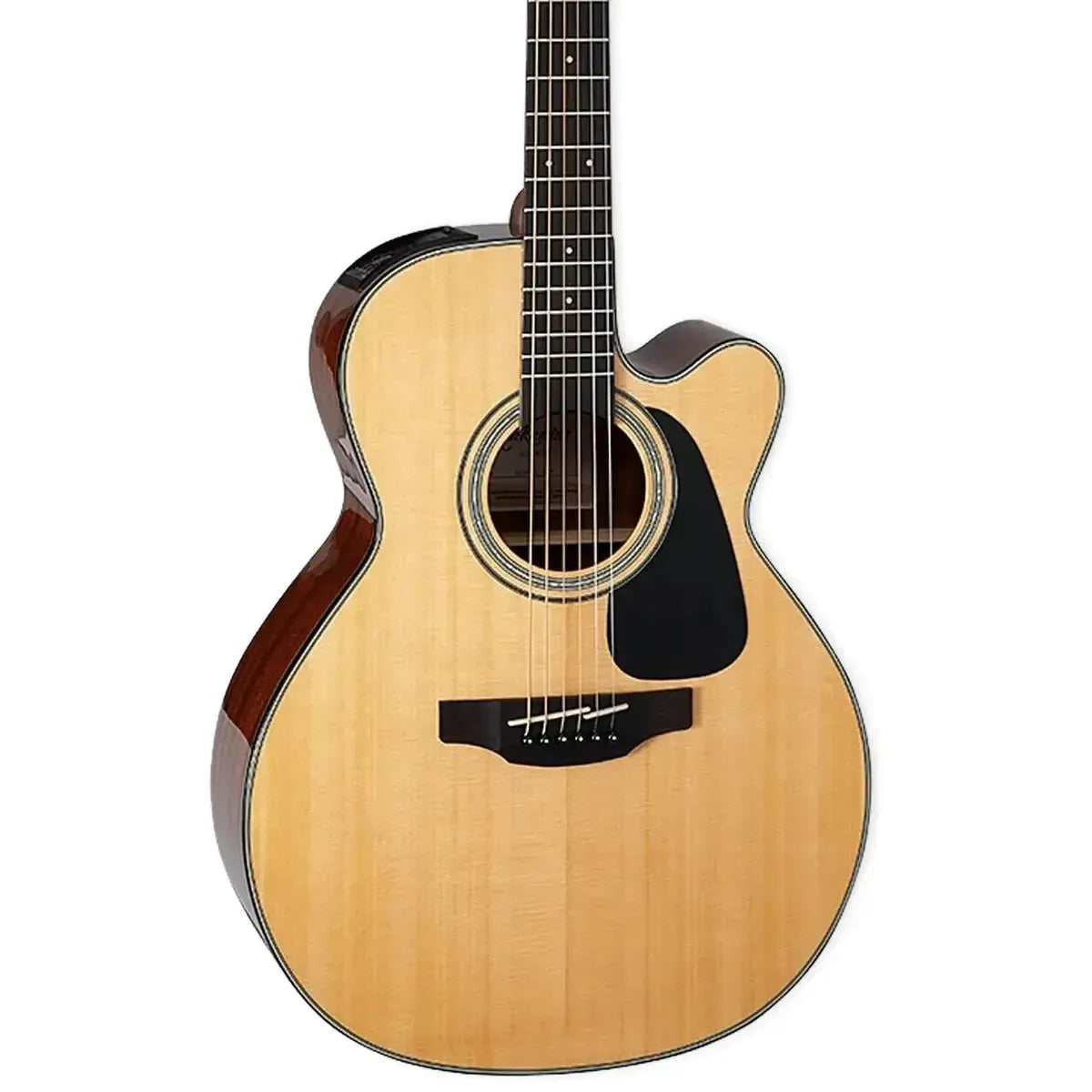 Takamine GN30CE NAT NEX acoustic-electric guitar with natural spruce top, dark okoume sides, and black pickguard.