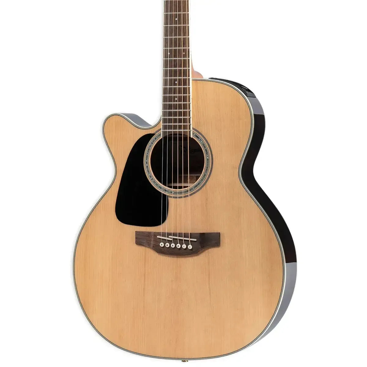 Takamine GN51CE-LH Natural acoustic-electric guitar with light wood body, black pickguard, and cutaway.