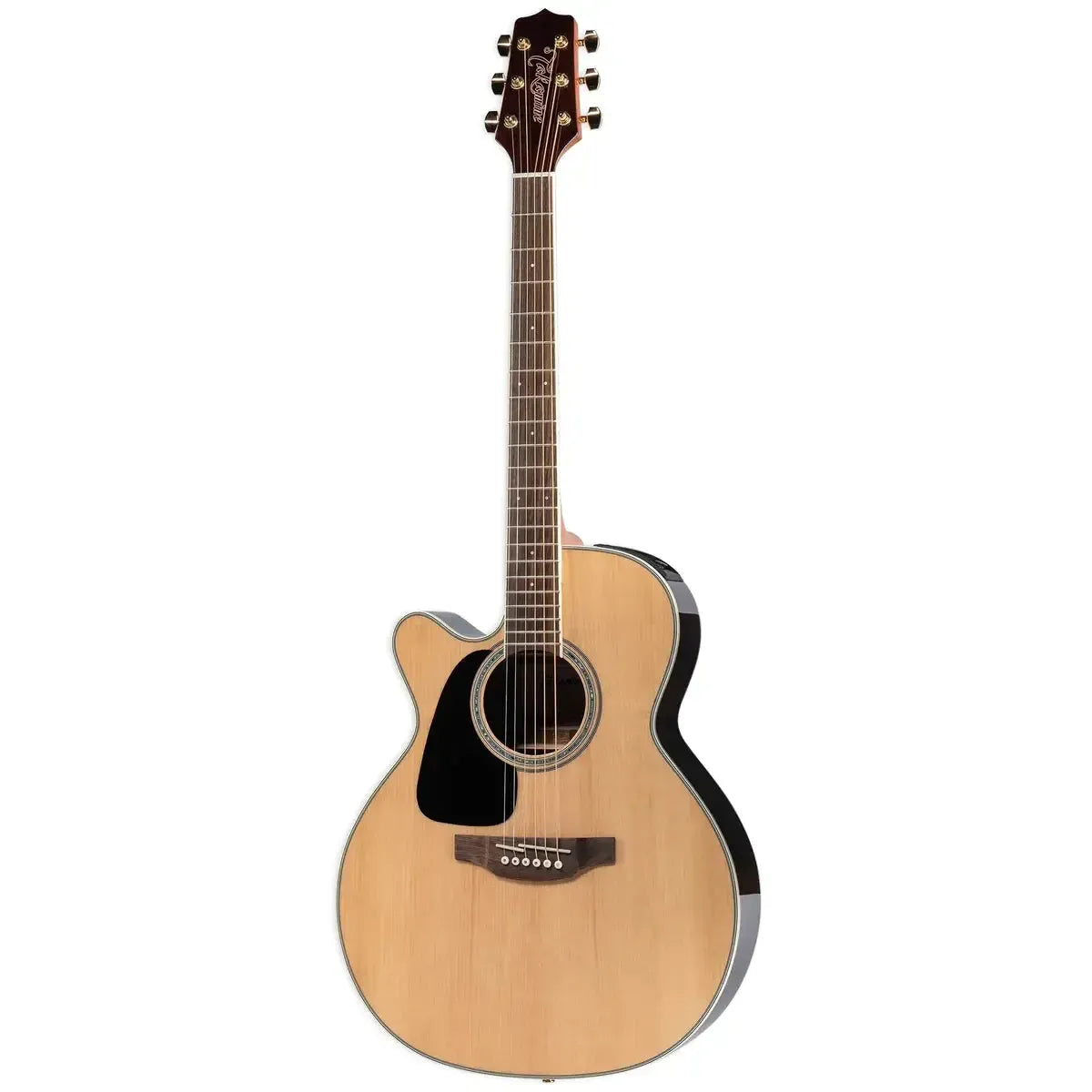 Takamine GN51CE-LH Natural left-handed acoustic-electric guitar with cutaway body and black pickguard.