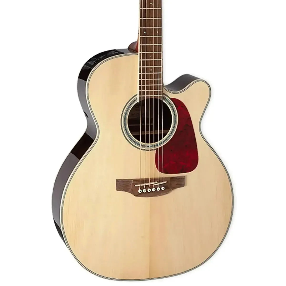 Takamine GN71CE NAT acoustic-electric guitar with natural spruce top, dark walnut back, and red pickguard.