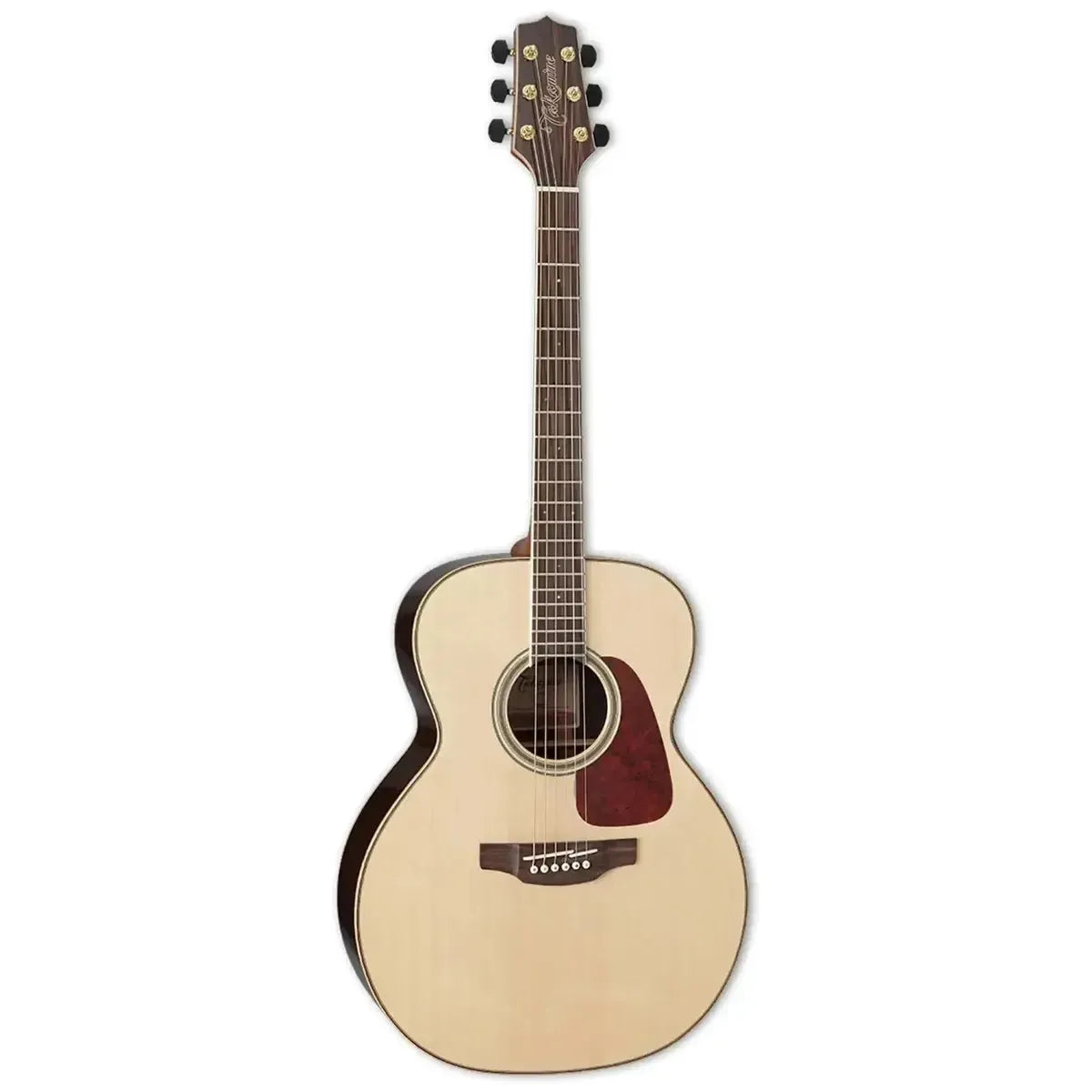 Takamine GN93 NAT Natural Acoustic Guitar with light spruce top, dark wood back, and red pickguard.