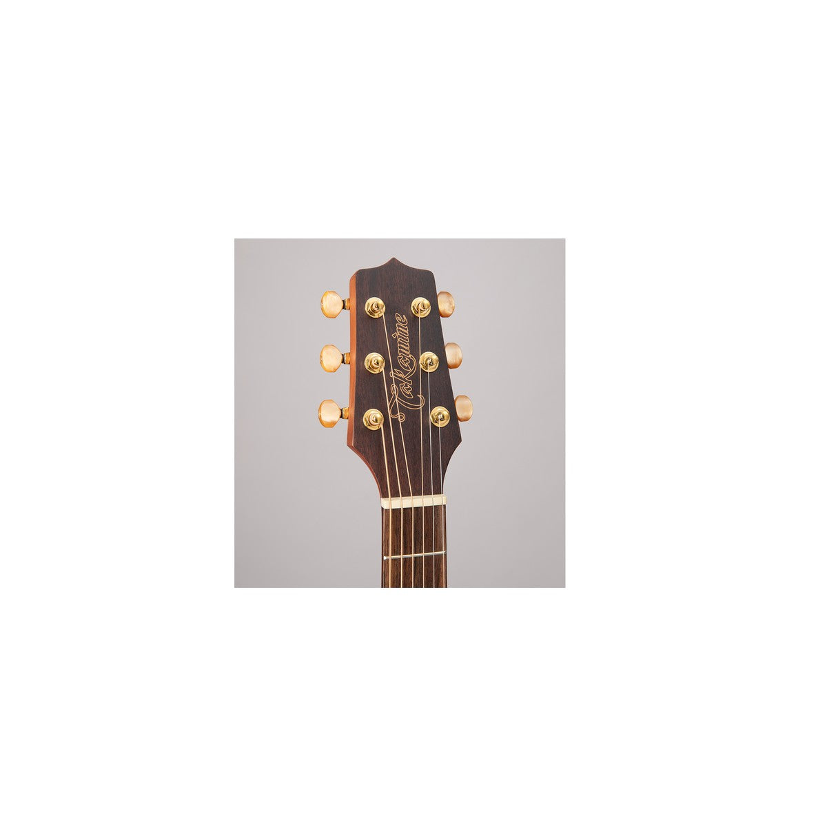 Headstock of the Takamine GX31CE with the Takamine logo and gold tuners on a dark fingerboard.
